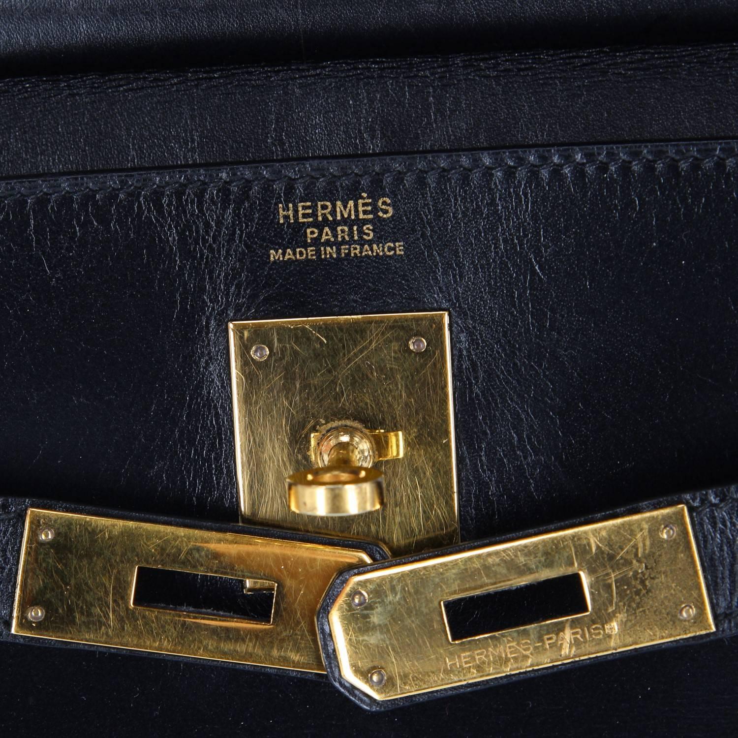 1980s Hermès Vintage Black Leather Kelly Bag 9