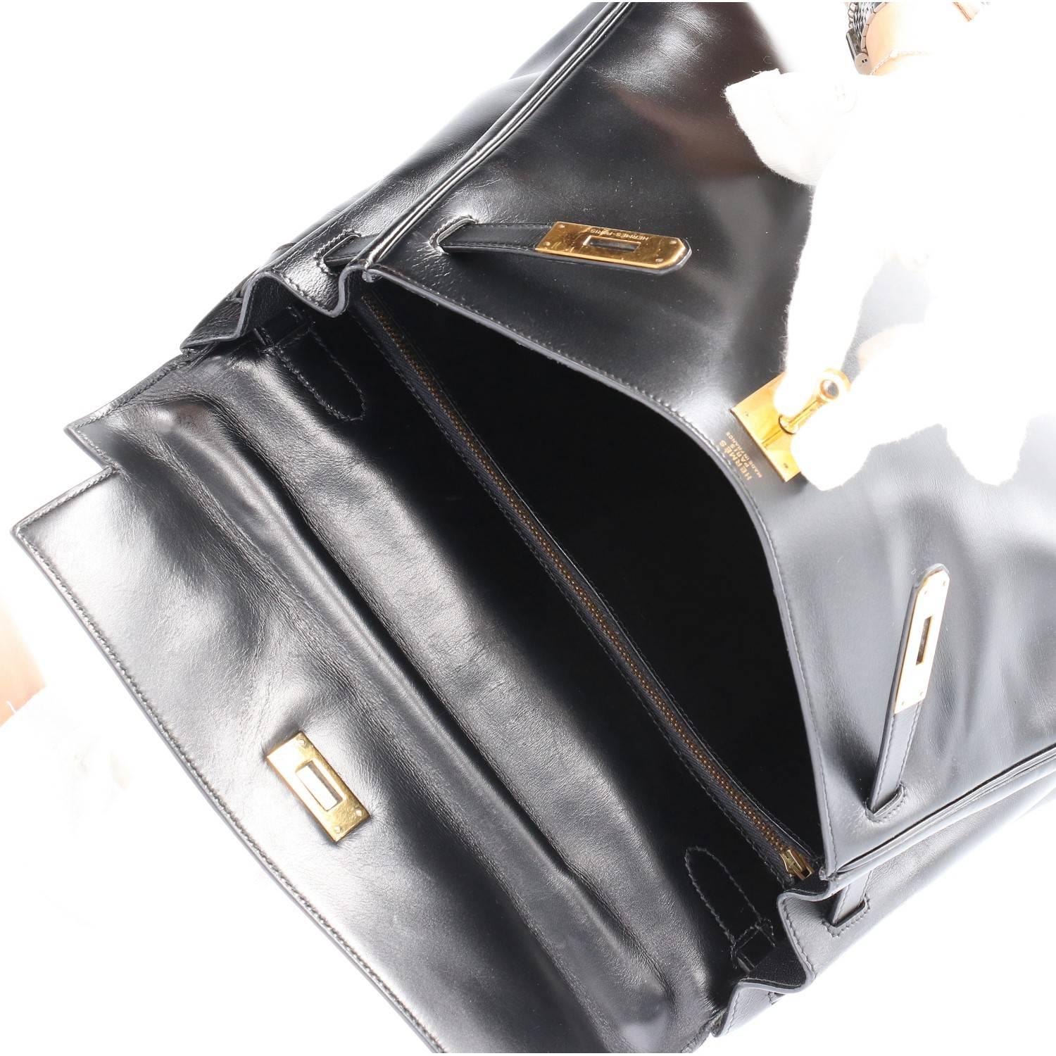 1980s Hermès Vintage Black Leather Kelly Bag 7