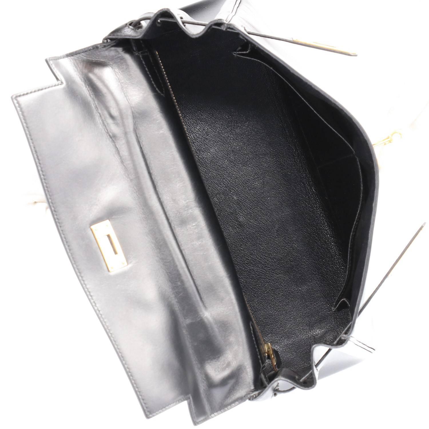 1980s Hermès Vintage Black Leather Kelly Bag 6