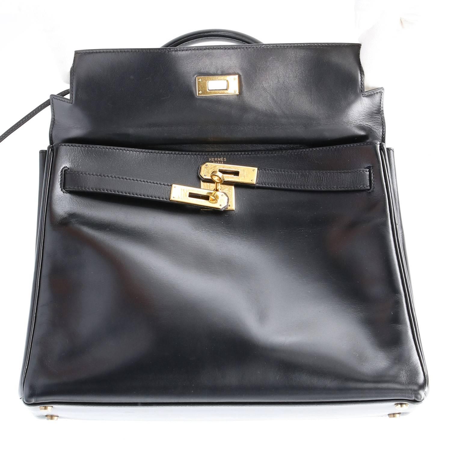 1980s Hermès Vintage Black Leather Kelly Bag 5