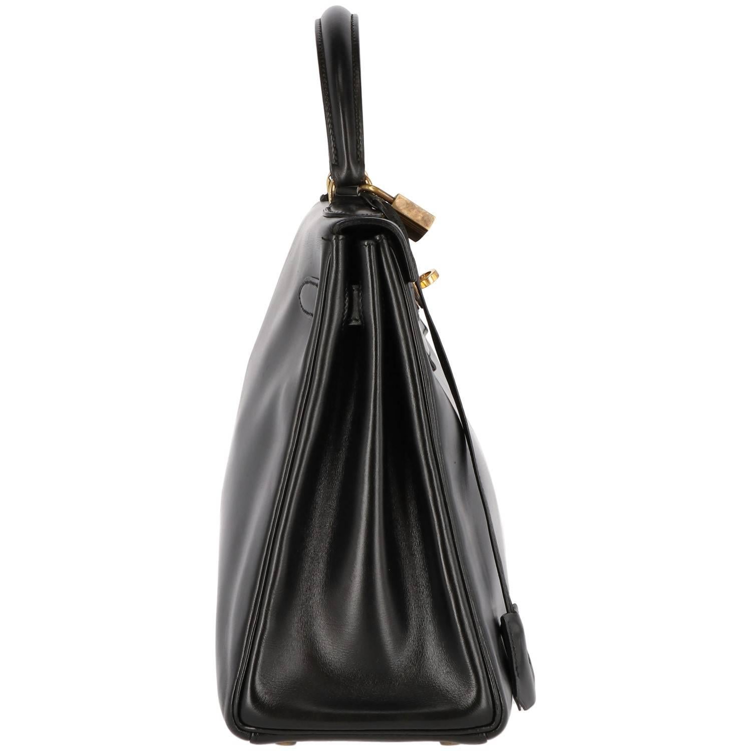 1980s Hermès Vintage Black Leather Kelly Bag In Good Condition In Lugo (RA), IT