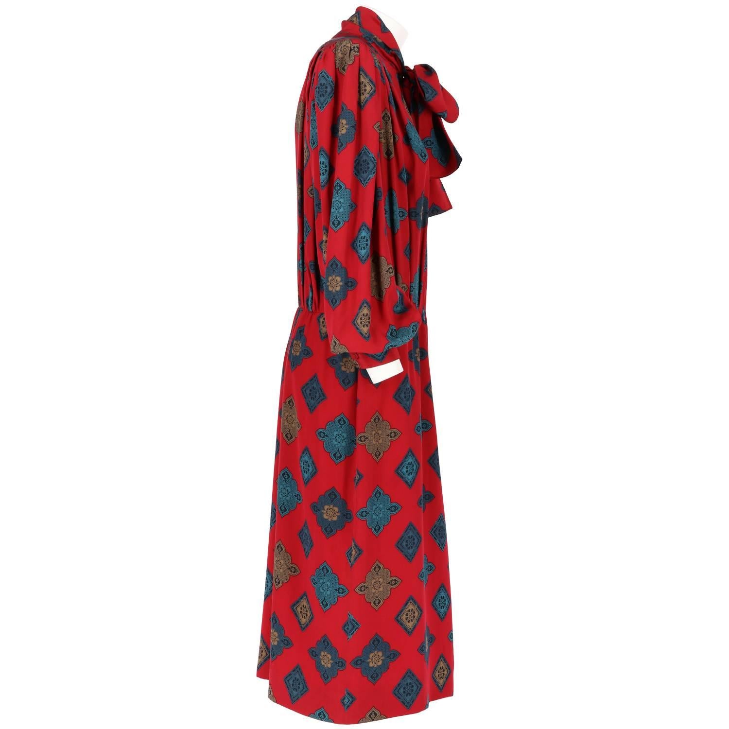 Red 1970s Jean Louis Scherrer Vintage Silk Dress