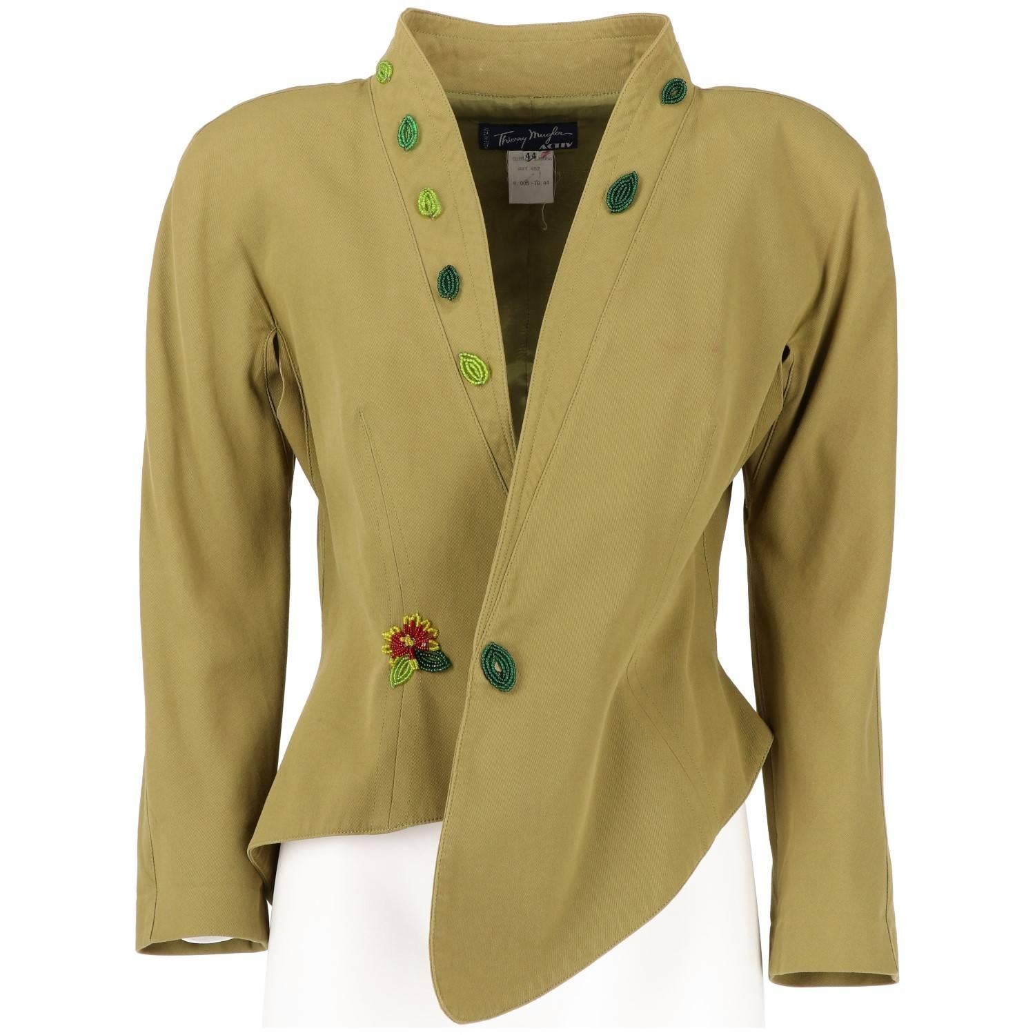 Brown 1980s Thierry Mugler Green Beaded Vintage Jacket
