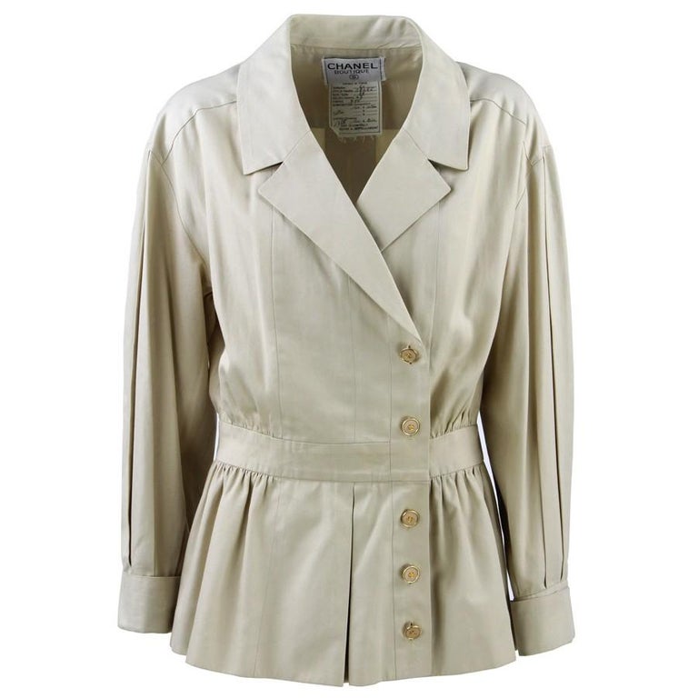 1990s Chanel Beige Cotton Vintage Jacket For Sale at 1stdibs