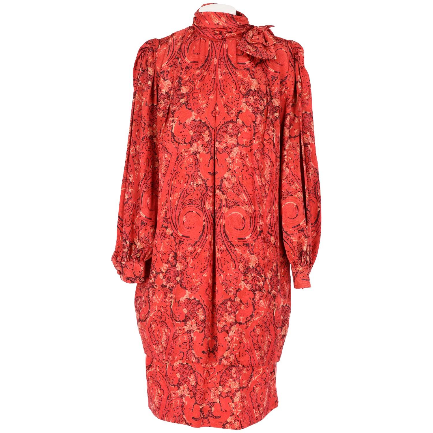 1980s Nina Ricci Red Silk Vintage Dress