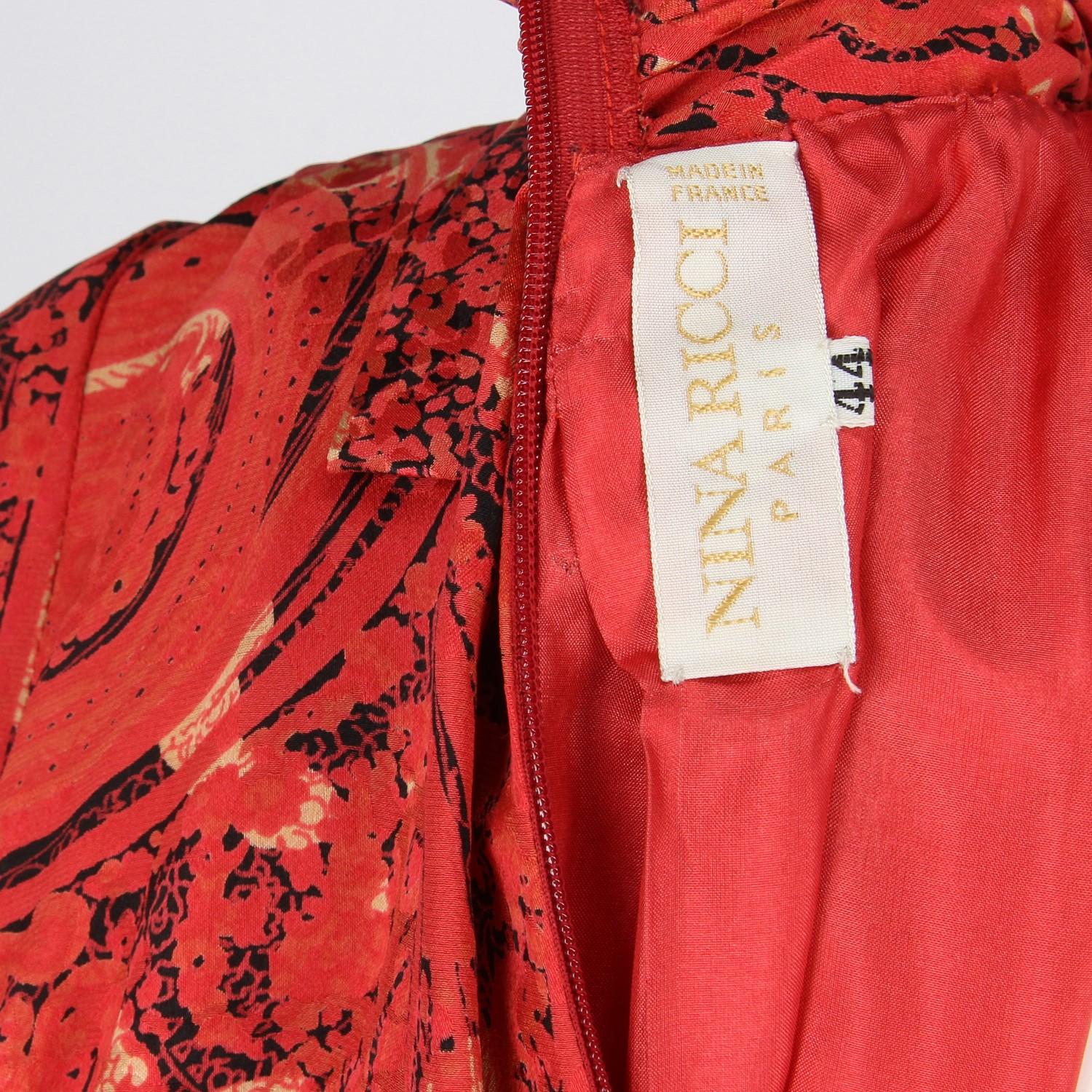 1980s Nina Ricci Red Silk Vintage Dress 2