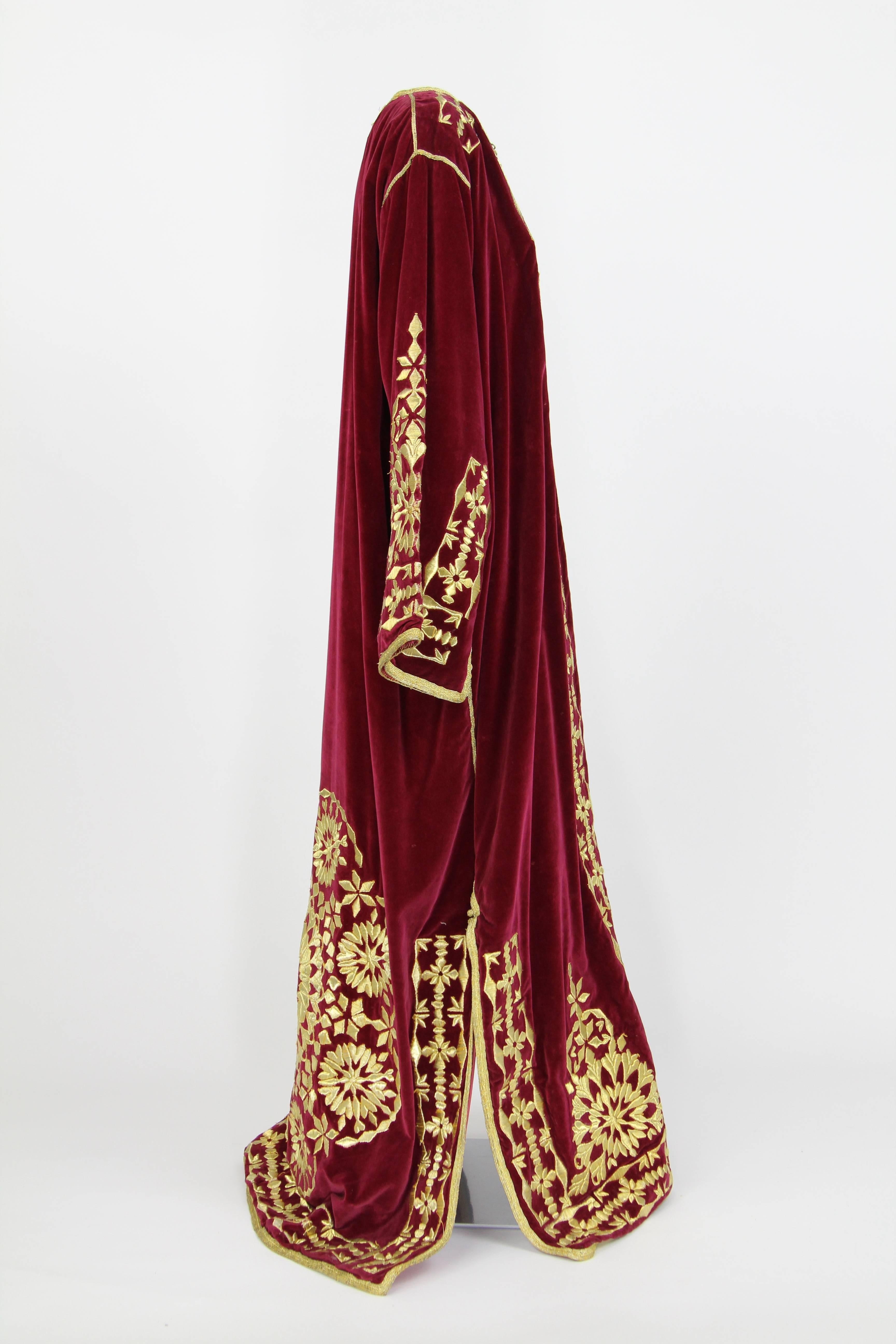 Brown 1970s Bordeaux and Gold wedding Caftan from Maghreb