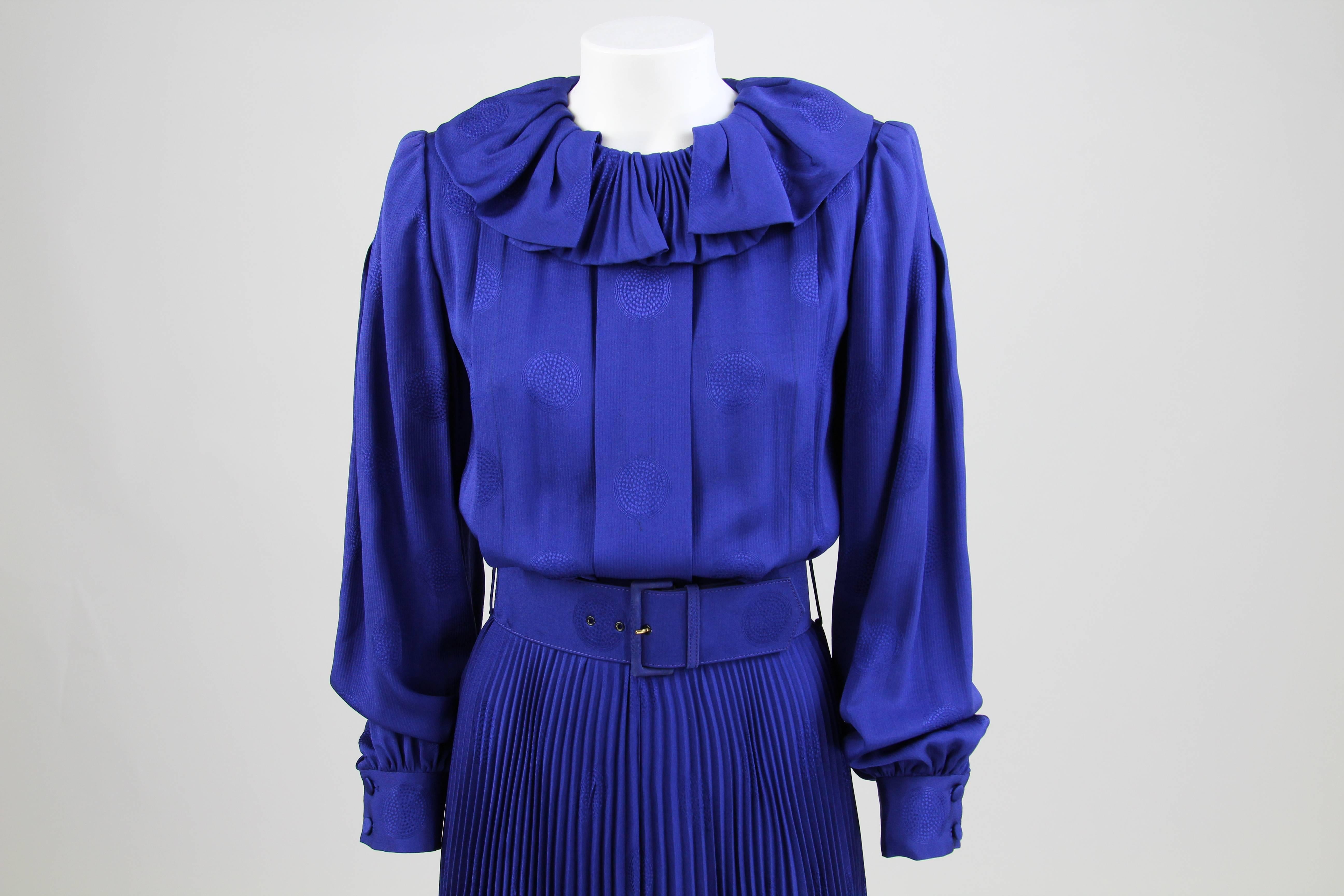 1980s André Laug Blue Silk Draped Dress 3