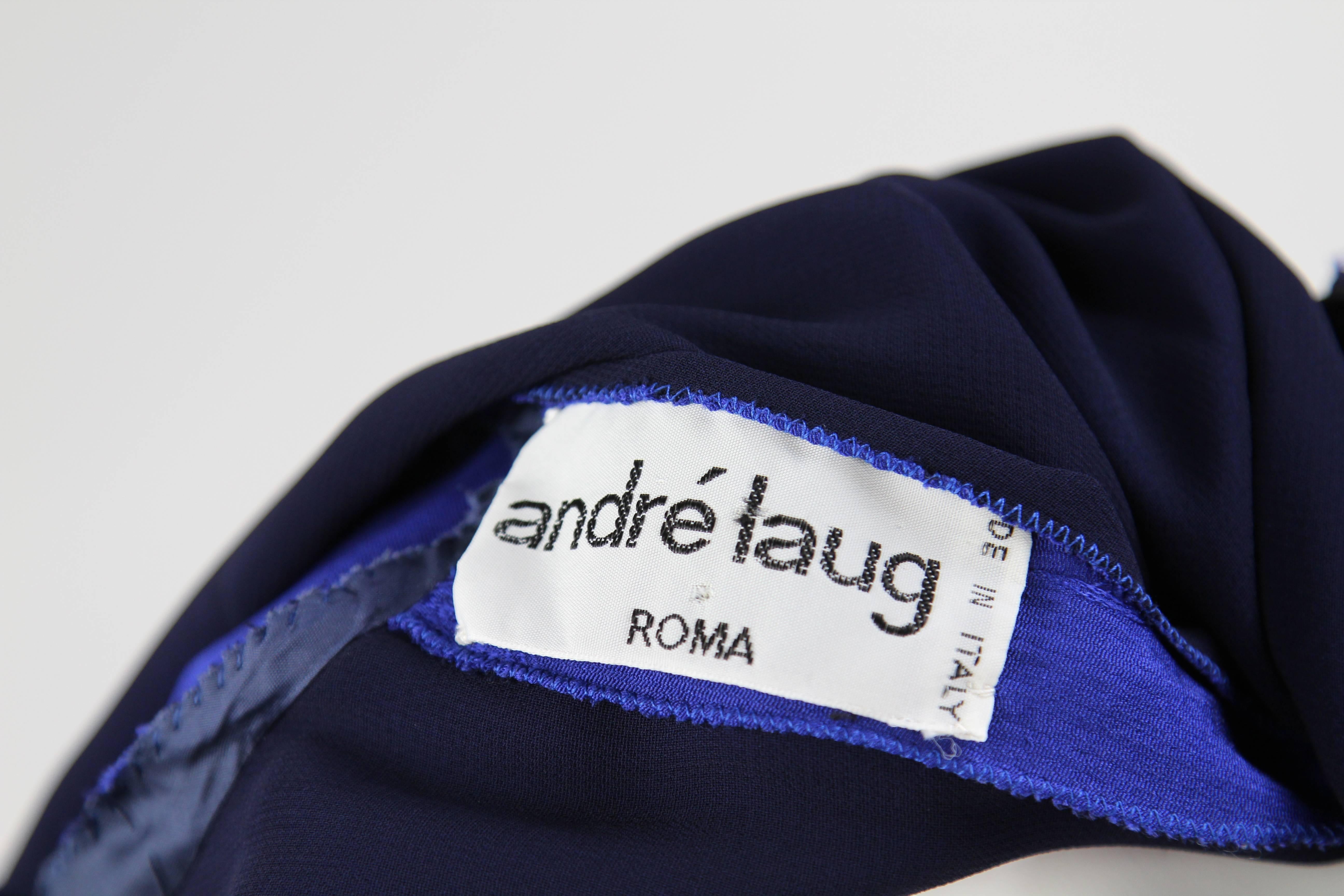 1980s André Laug Blue Silk Draped Dress 4