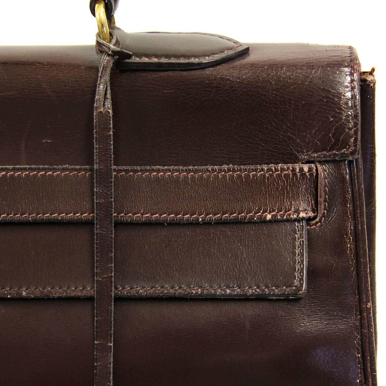 Black 1960s Hermès Brown Leather Kelly Bag For Sale