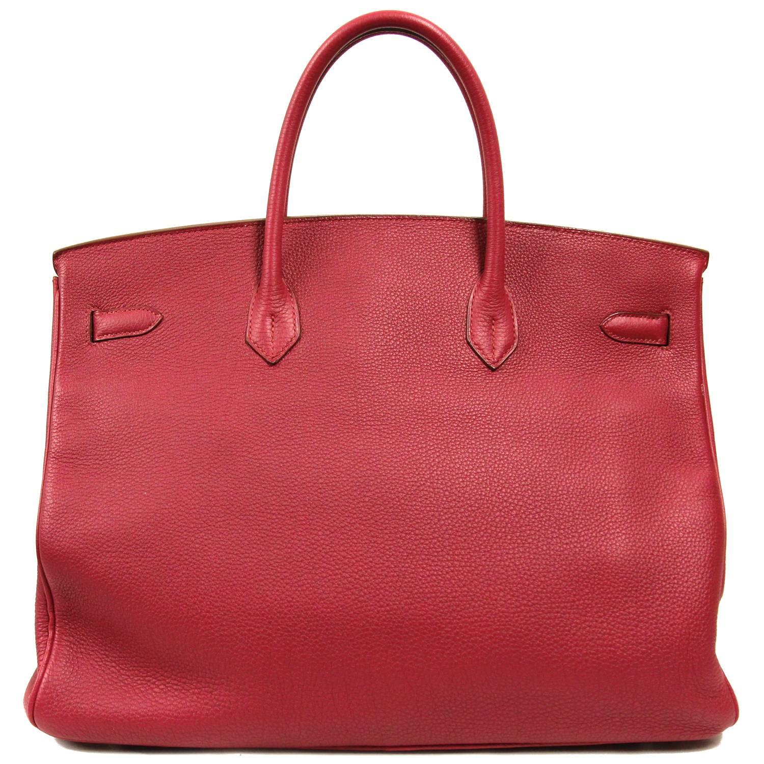 Red 2000s Hermès Clemence Rubis Leather Birkin Bag 40cm