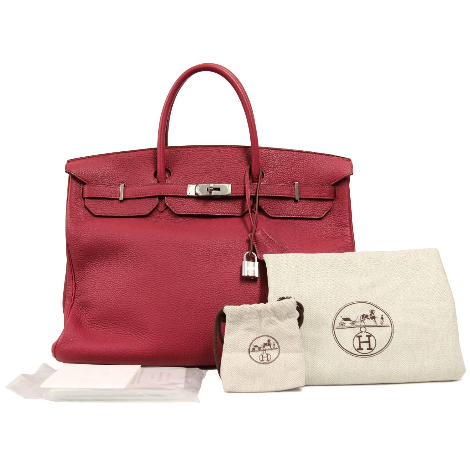 2000s Hermès Clemence Rubis Leather Birkin Bag 40cm 4