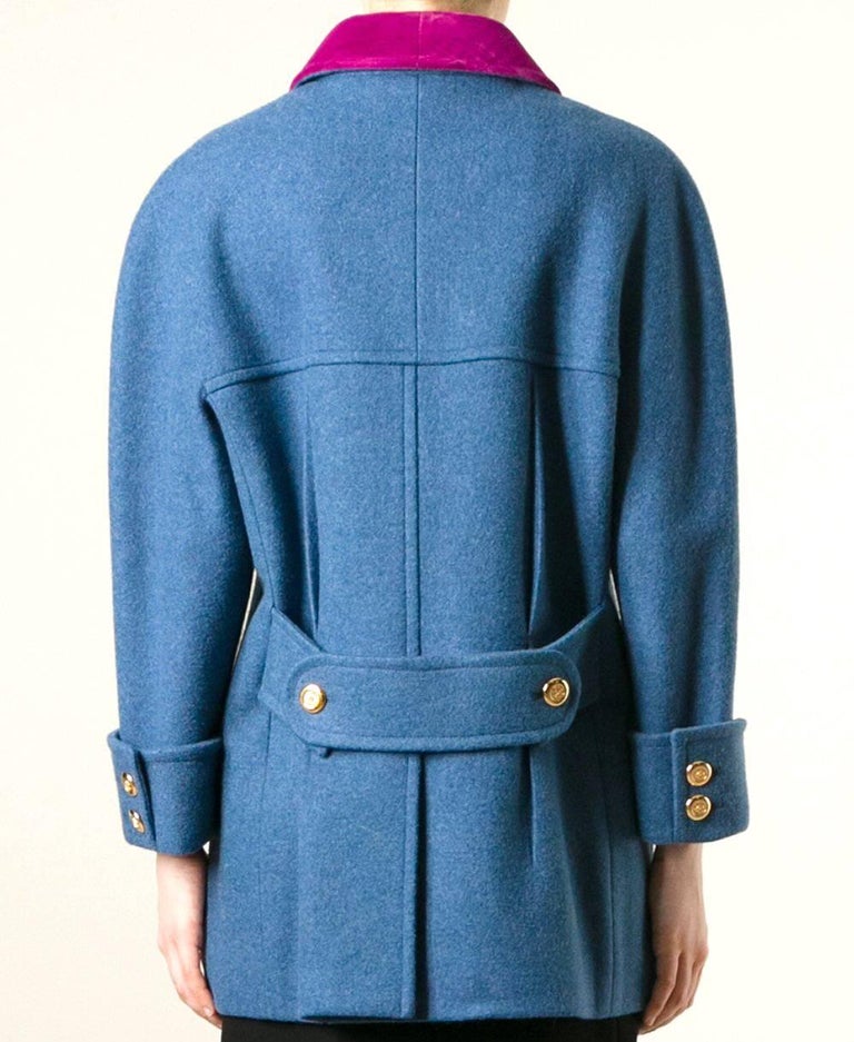Chanel Blue Wool Vintage Coat, 1990s at 1stDibs