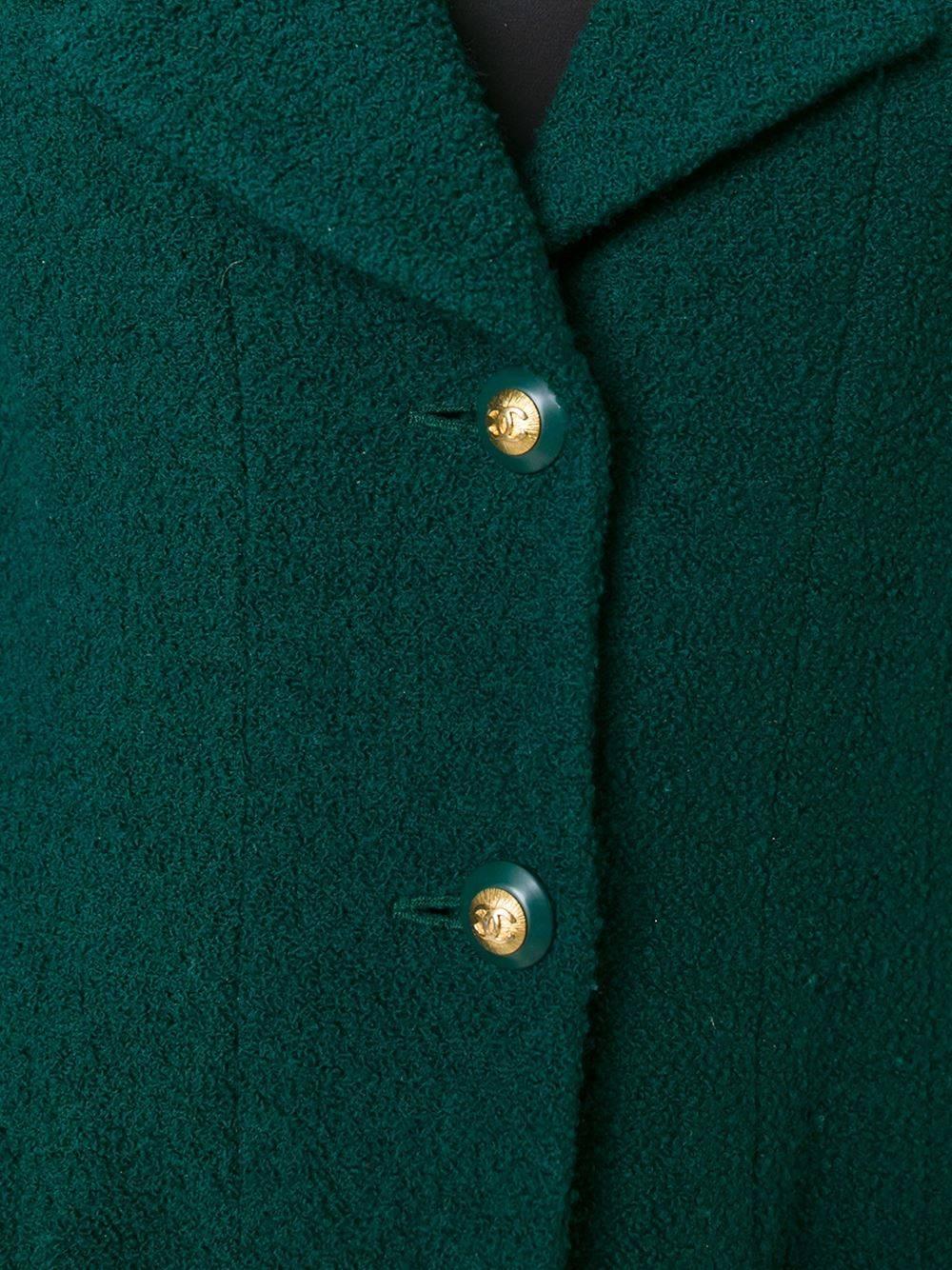 Black Chanel Dark Green Wool Vintage Jacket, 1980s