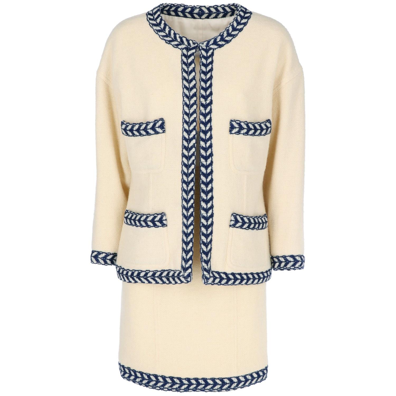 1980s Chanel ivory wool Vintage Skirt Suit