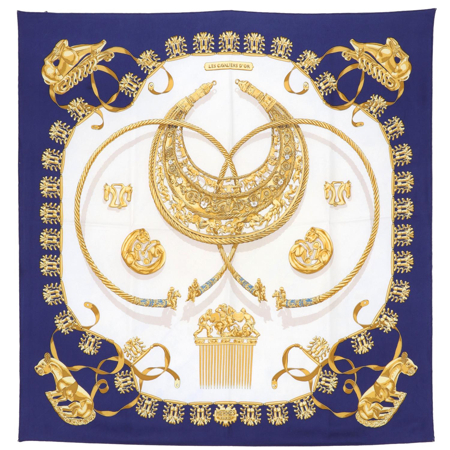 "Les Cavaliers d'Or" Hermès Printed Silk Carré