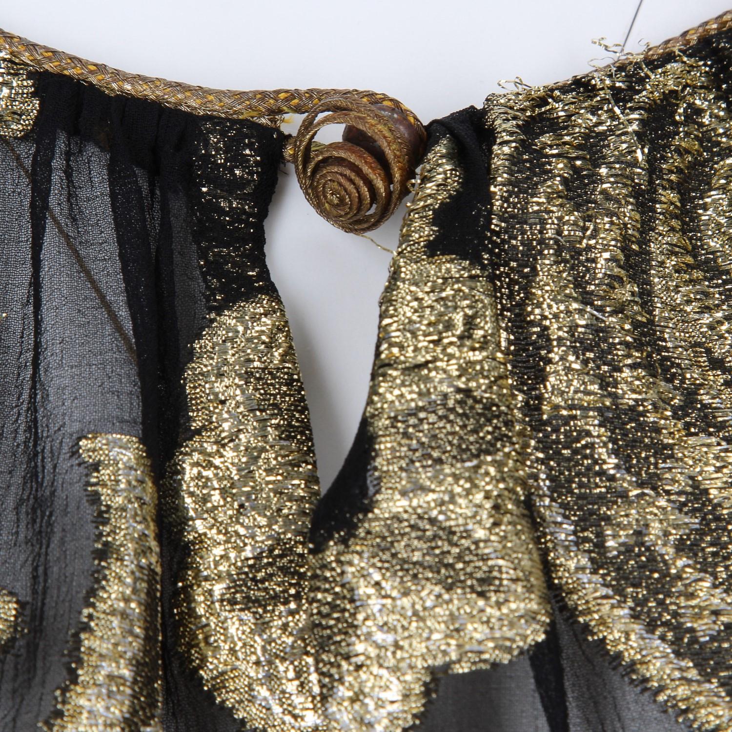 1960s, Yves Saint Laurent Rive Gauche Vintage Black Silk and Gold Jacquard Top 1