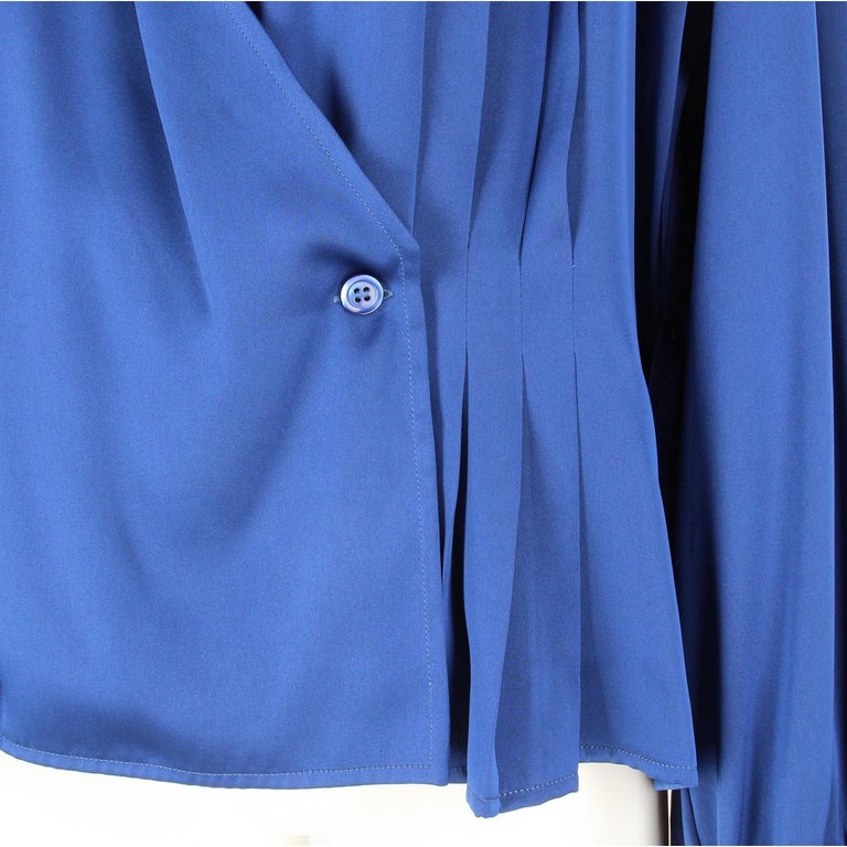 1980s, Christian Dior Vintage Blue Pleated Shirt at 1stDibs