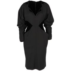 1980s Odicini Couture black wool and velvet Dress