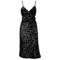 1960 Artisanal Black Sequined Dress