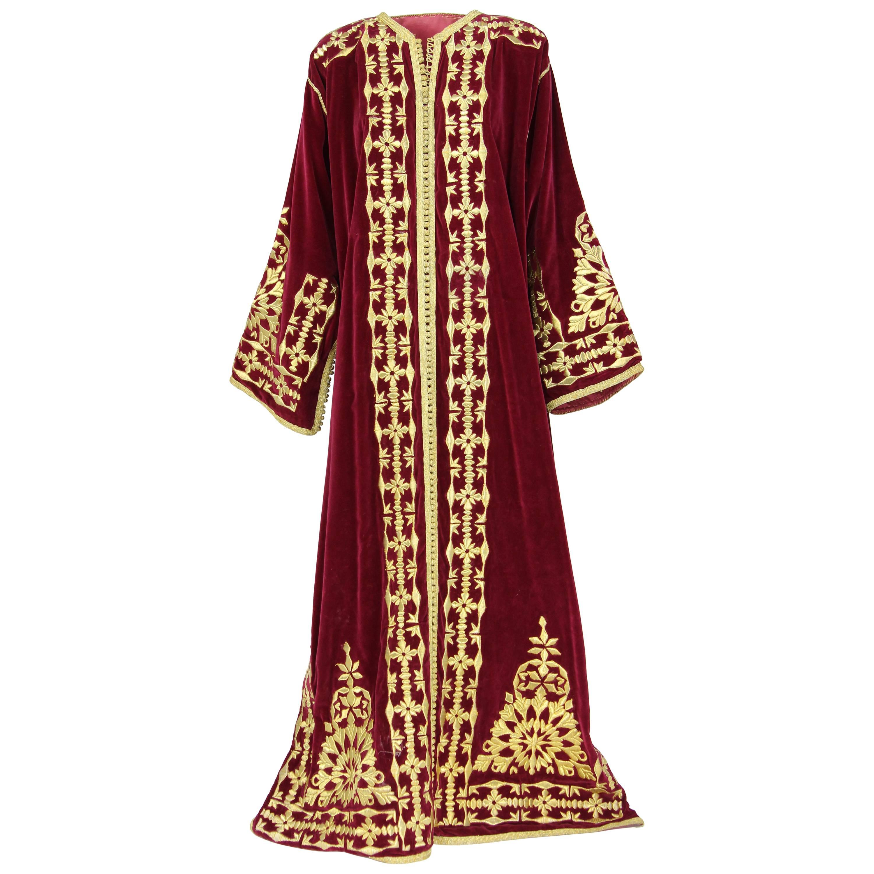 1970s Bordeaux and Gold wedding Caftan from Maghreb