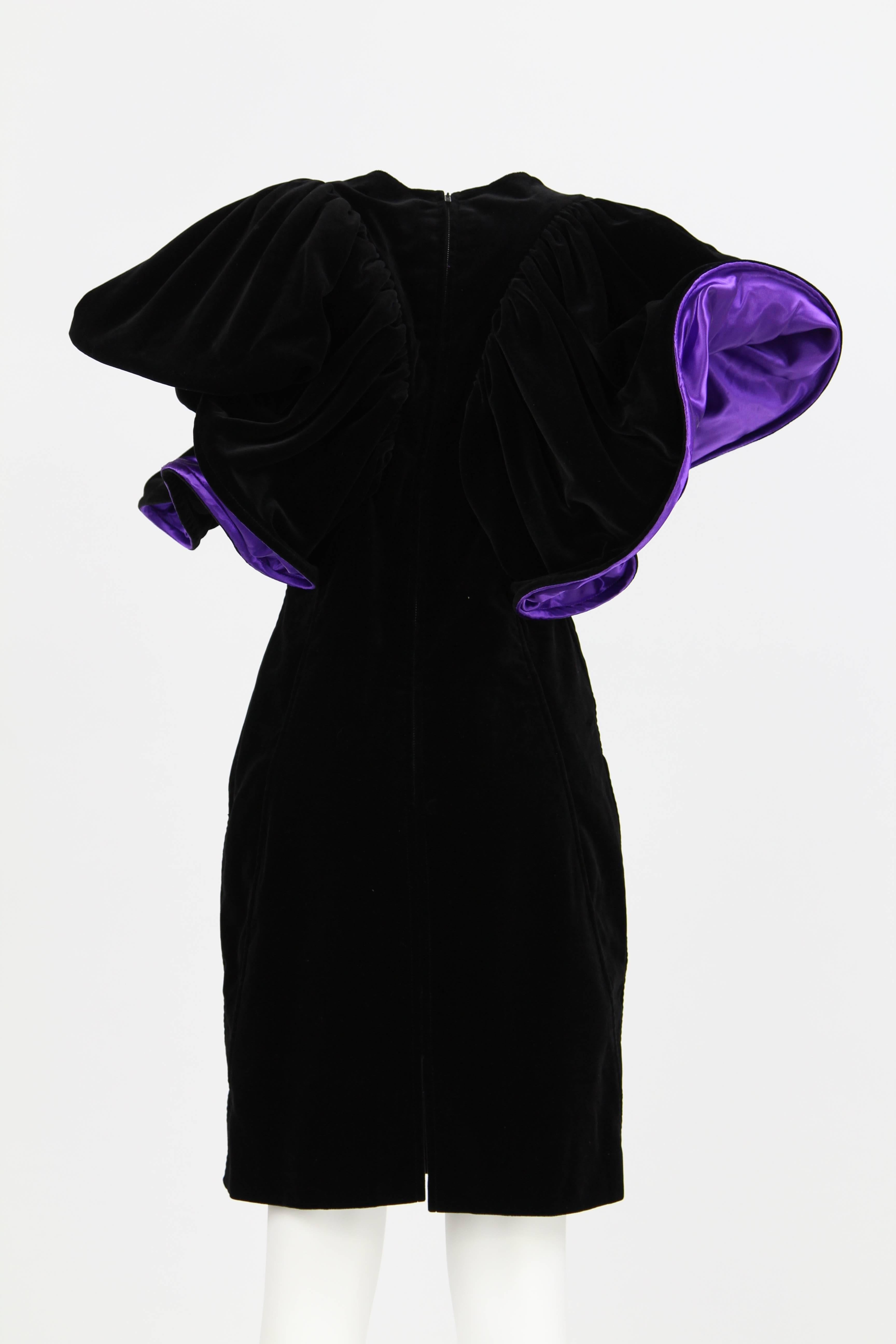 1980s Popy Moreni Black and Purple Mini Dress In Excellent Condition In Lugo (RA), IT