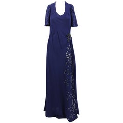 Vintage Artisanal Embroidered Dark Blue Evening Dress