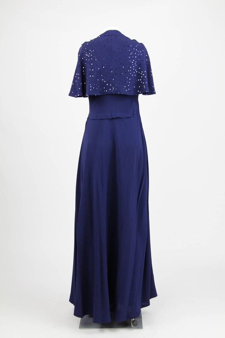 Artisanal Embroidered Dark Blue Evening Dress at 1stDibs