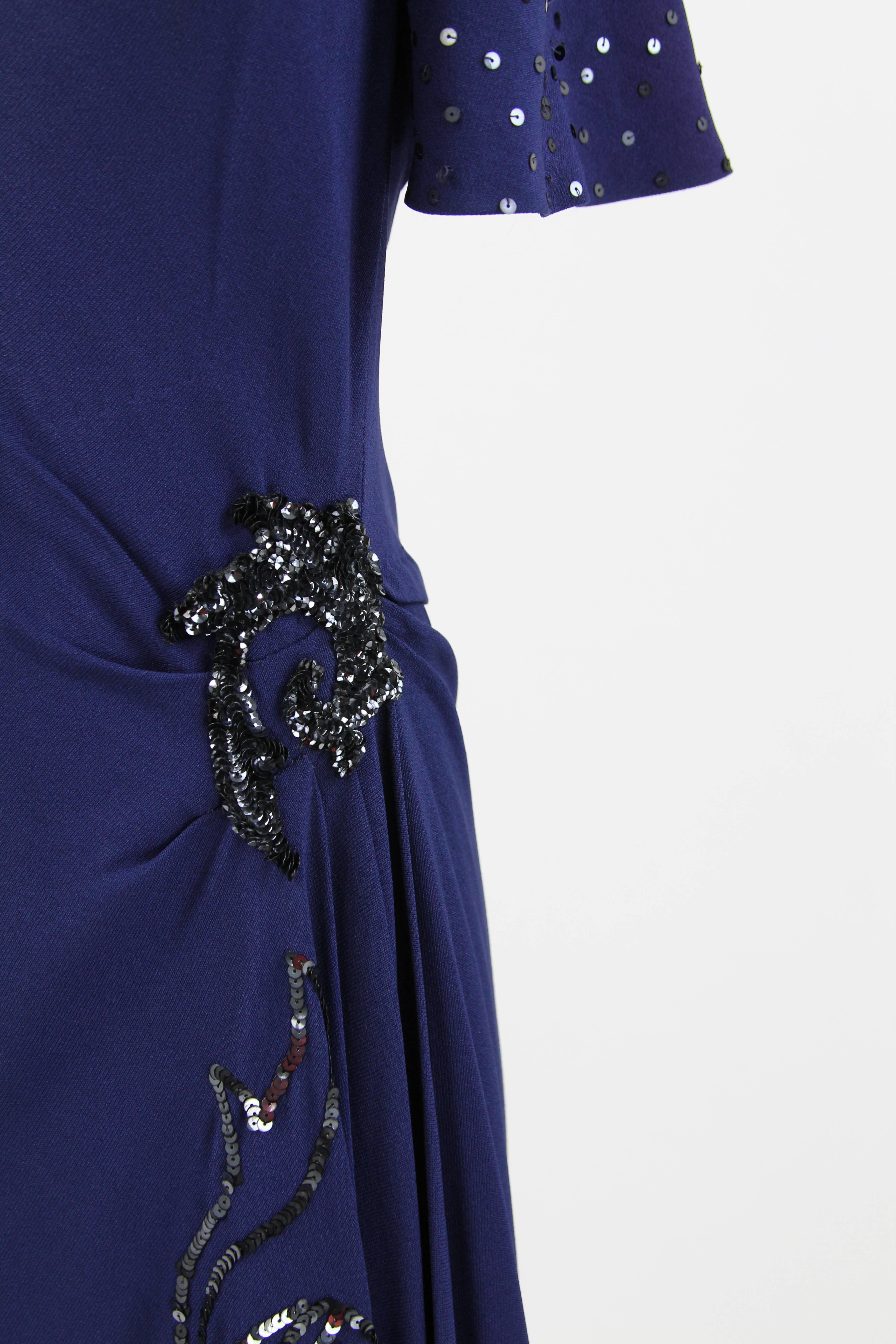 Women's Artisanal Embroidered Dark Blue Evening Dress