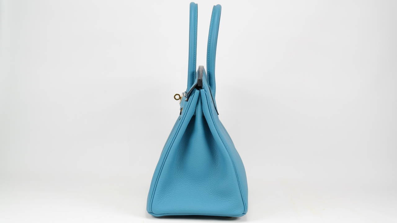 HERMES Birkin Bag 30cm Tourquoise Veau Togo Gold Hardware In New Condition In Miami, FL