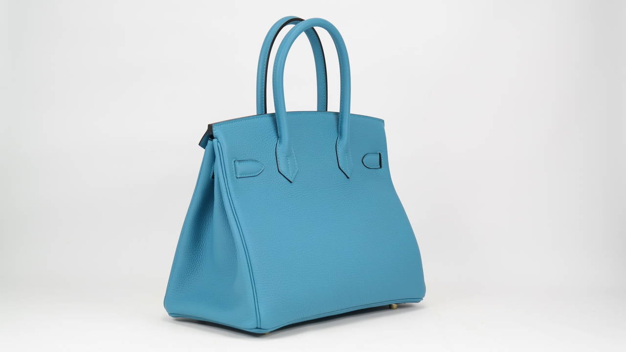 Women's HERMES Birkin Bag 30cm Tourquoise Veau Togo Gold Hardware