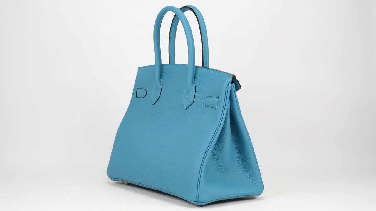 HERMES Birkin Bag 30cm Tourquoise Veau Togo Gold Hardware 2