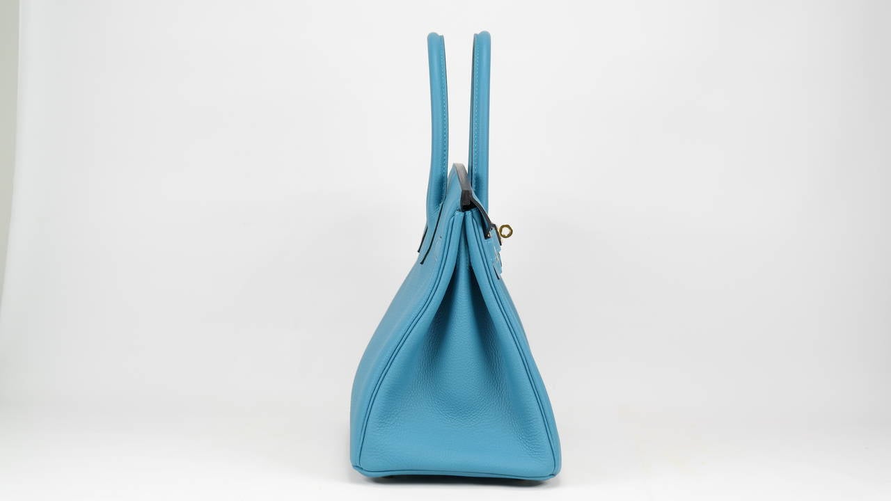 HERMES Birkin Bag 30cm Tourquoise Veau Togo Gold Hardware 3