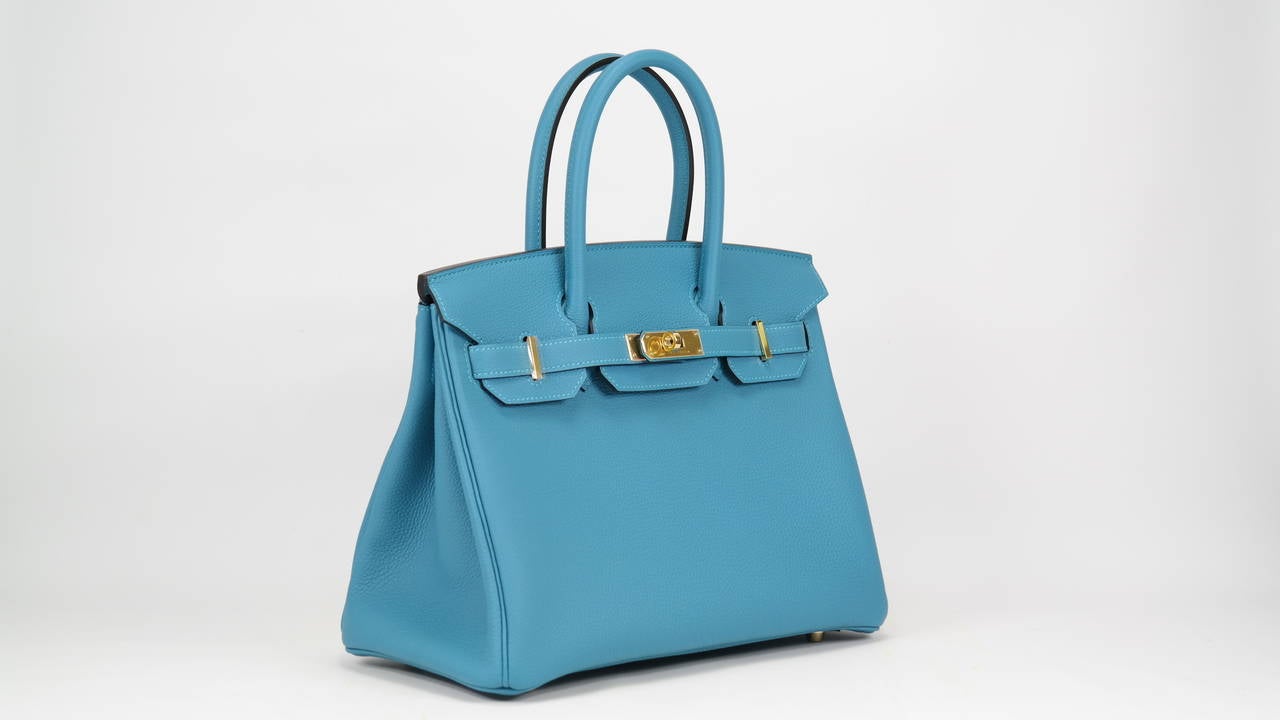 HERMES Birkin Bag 30cm Tourquoise Veau Togo Gold Hardware 4
