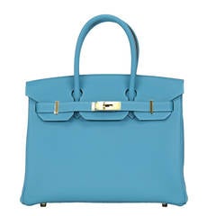 HERMES Birkin Bag 30cm Tourquoise Veau Togo Gold Hardware