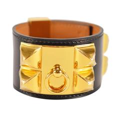 Hermes Bracelet Collier de Chien Box S Black Gold Hardware 2015.