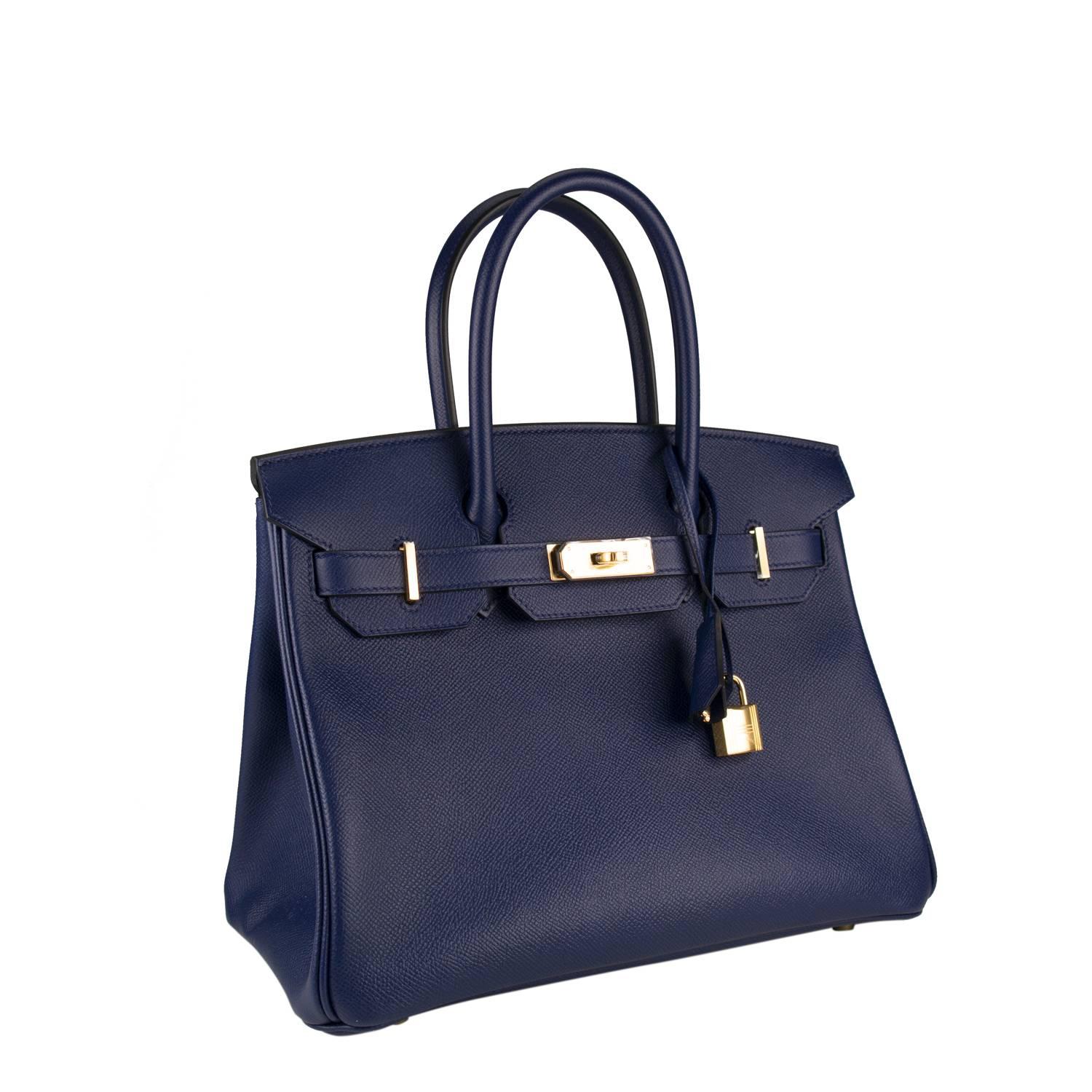 Hermes Handbag Birkin 30 Veau Epsom Bleu Saphir Gold Hardware 2016.

Pre-owned and never used.

Bought it in Hermes store in 2016.

Model: Birkin.

Dimension: 30cm width x 22cm height x 16cm length.

Color: Bleu Saphir.

Details:

With