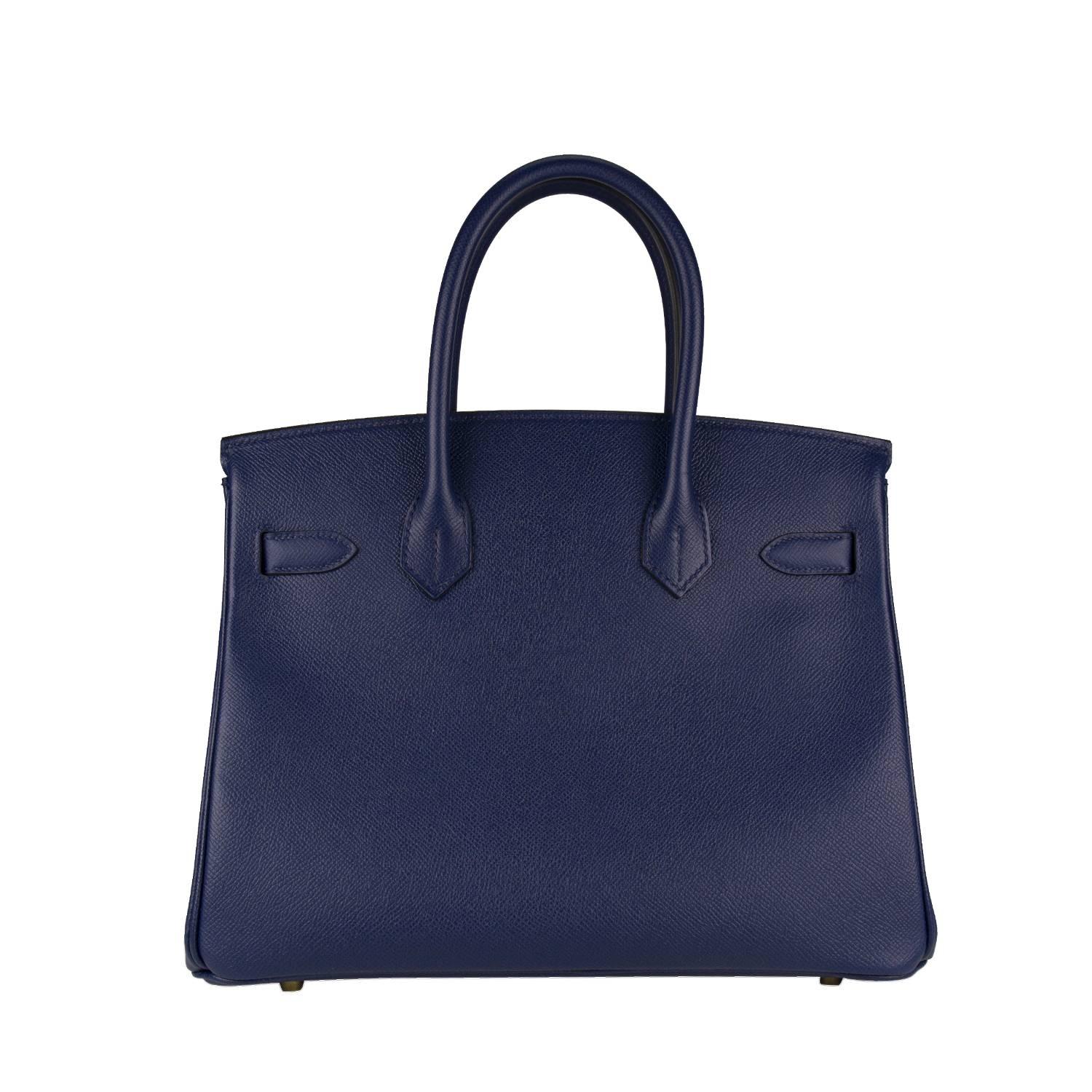 Black Hermes Handbag Birkin 30 Veau Epsom Bleu Saphir Gold Hardware 2016.