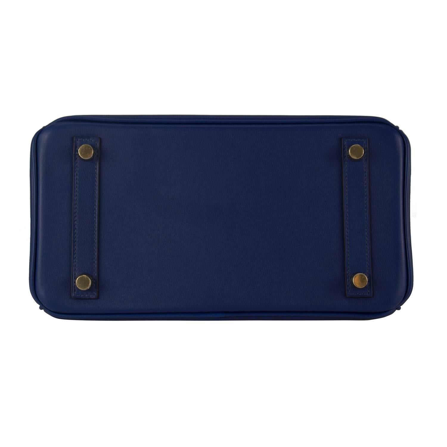 Hermes Handbag Birkin 25 Swift Leather 73 Blue Saphir Gold Hardware 2015. In New Condition In Miami, FL