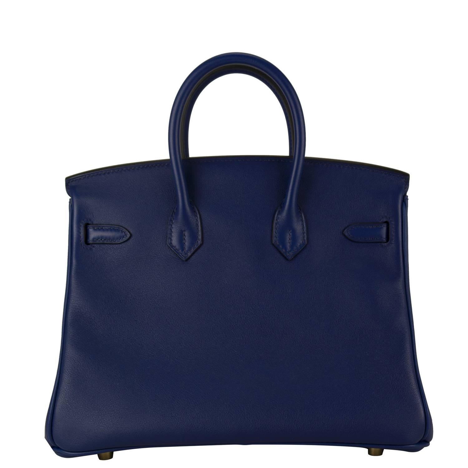 Black Hermes Handbag Birkin 25 Swift Leather 73 Blue Saphir Gold Hardware 2015.