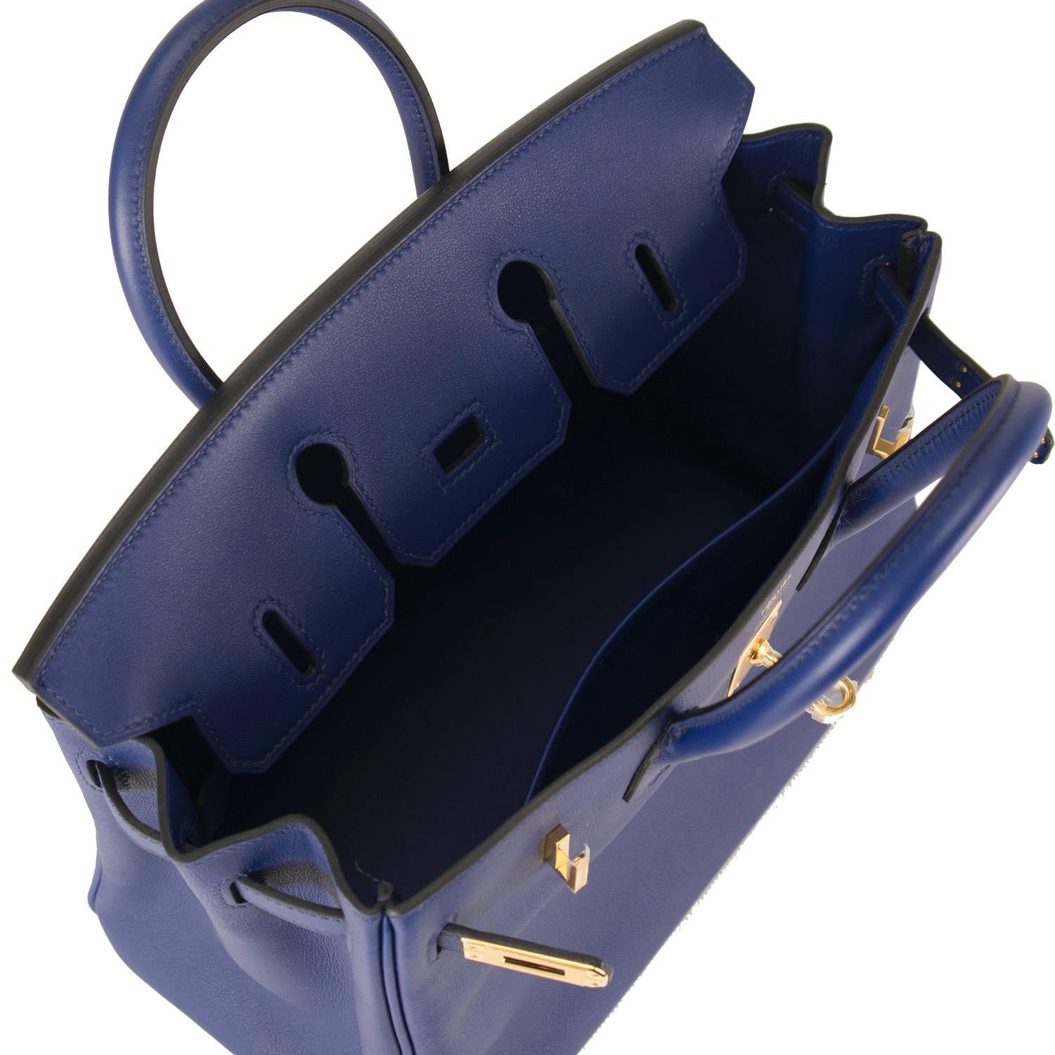 Hermes Handbag Birkin 25 Swift Leather 73 Blue Saphir Gold Hardware 2015. 1