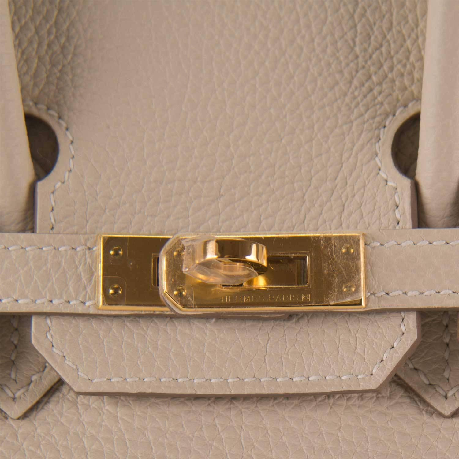 Women's Hermes Handbag Birkin 25 Togo Craie Gold Hardware 2015.
