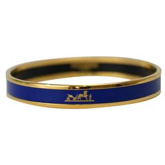 Hermes Bracelet Fin Caleche Email Plaque Or Bleu Royal size L