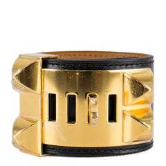 Hermes Bracelet Collier de Chien Cuir V2 Box XS Noir Gold Hardware 2016