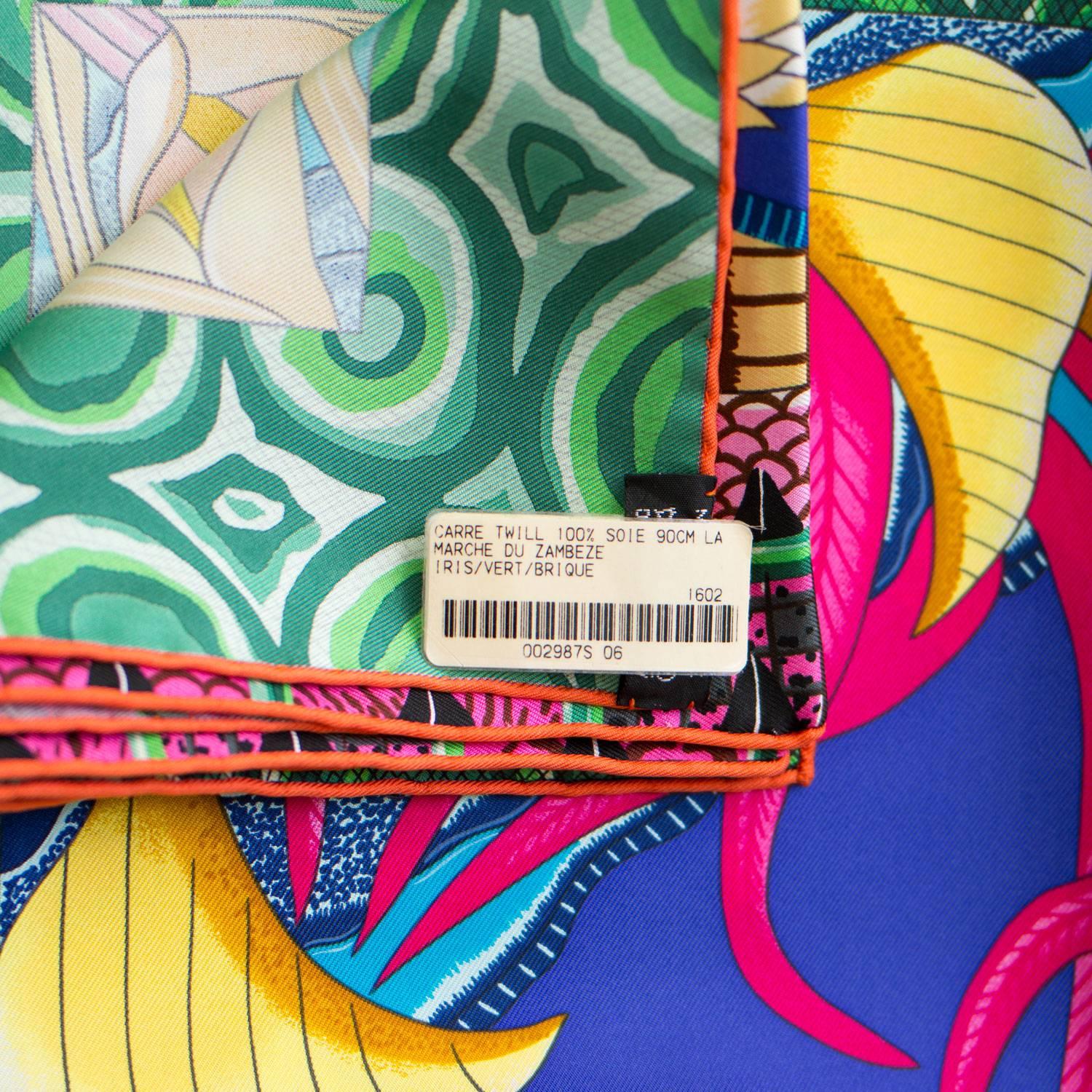 Hermes  Carre Twill 100% Silk La Marche du Zambeze Iris/Vert/Brique 2016 2