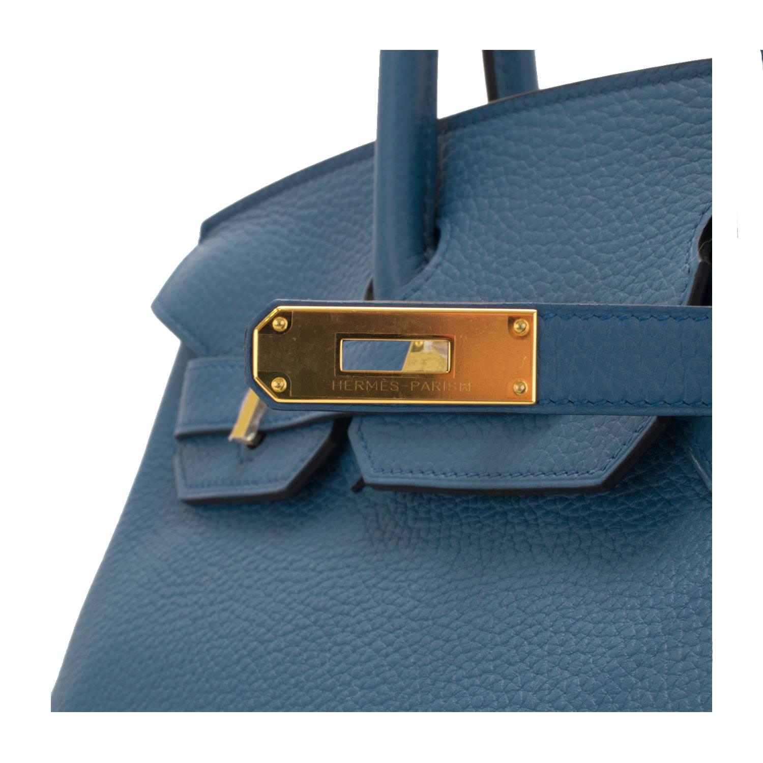 Hermes Birkin 30 T. Clemence Leather R2 Blue Agate NEW COLOR Gold Hardware 2016 4