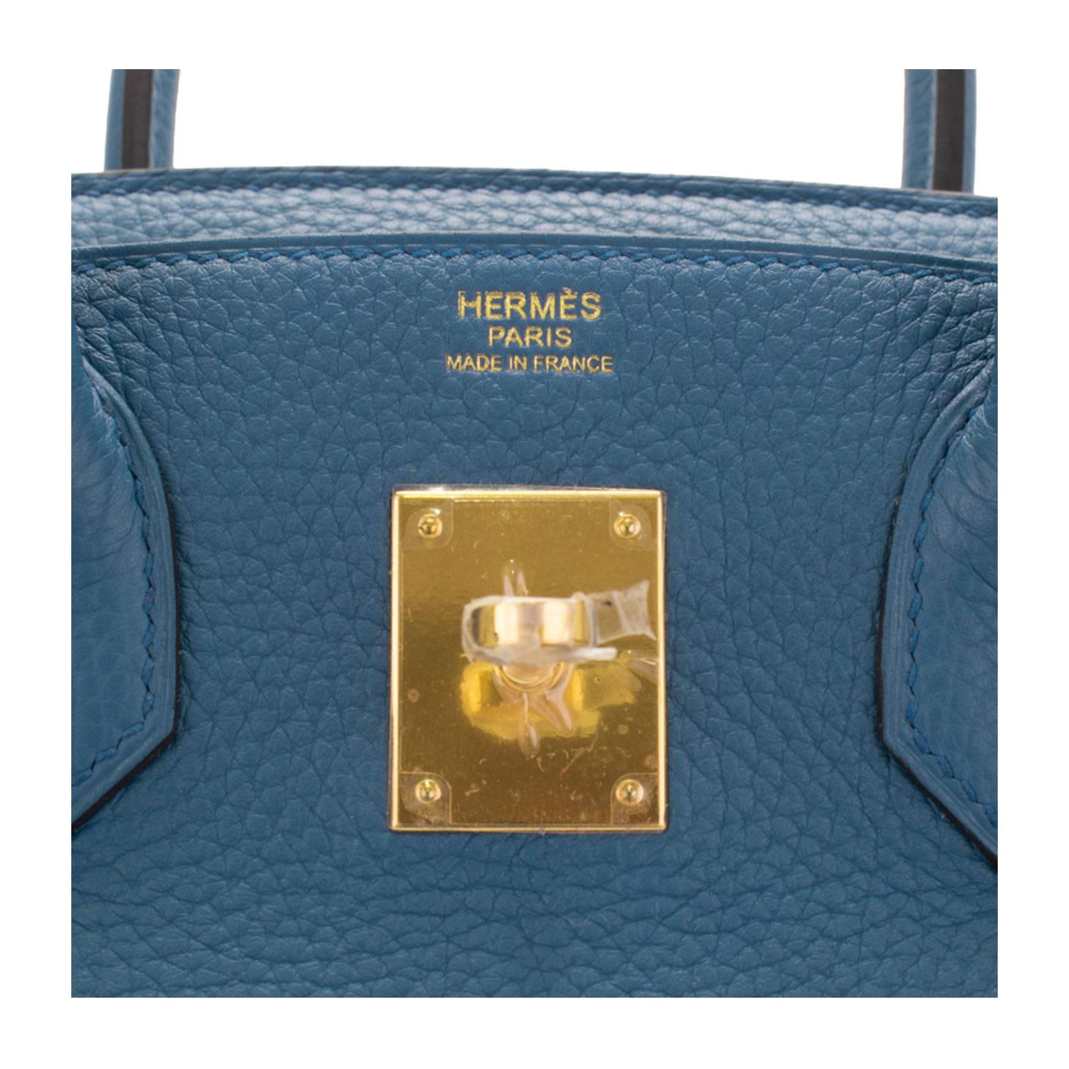 Hermes Birkin 30 T. Clemence Leather R2 Blue Agate NEW COLOR Gold Hardware 2016 2