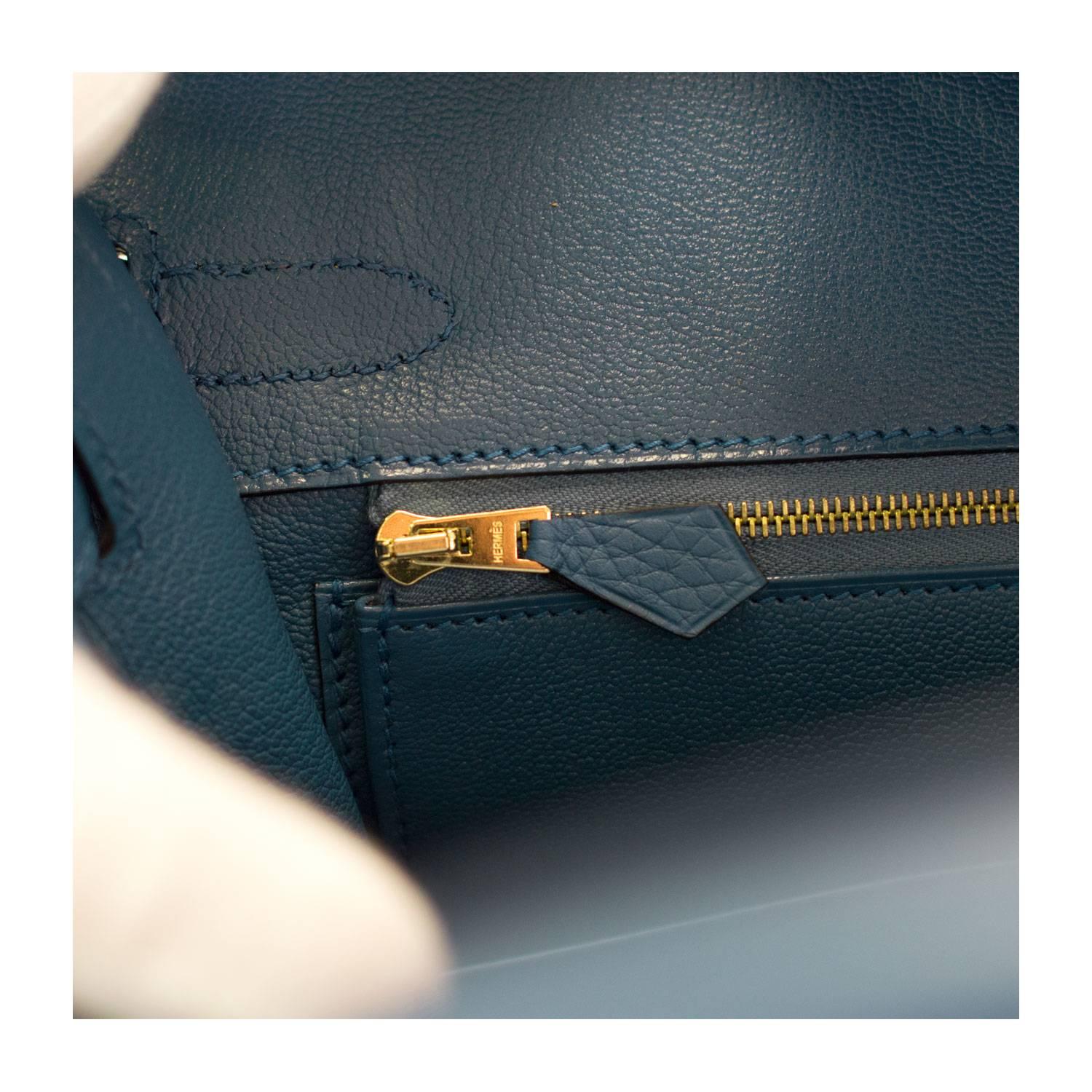 Hermes Birkin 30 T. Clemence Leather R2 Blue Agate NEW COLOR Gold Hardware 2016 5