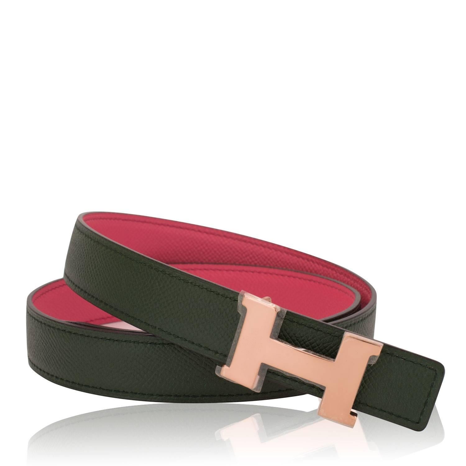 Hermes Woman Belt Reversible 24MM Epsom Leather 95CM Rose Jaipur/Vert Color Constance Boucle Gold Pink 

Pre-owned and never used

Bought it in hermes store in 2016.

Color: Rose Jaipur/Vert.

Model: Constance H.

Size: