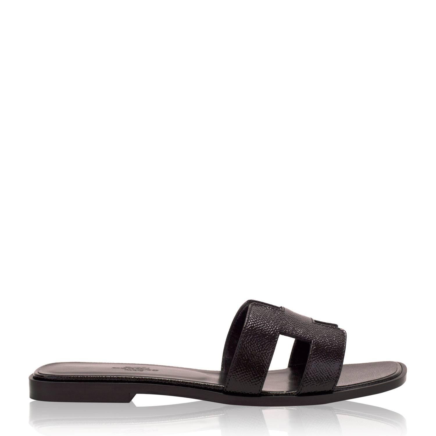 sandales hermes oran noir vernis